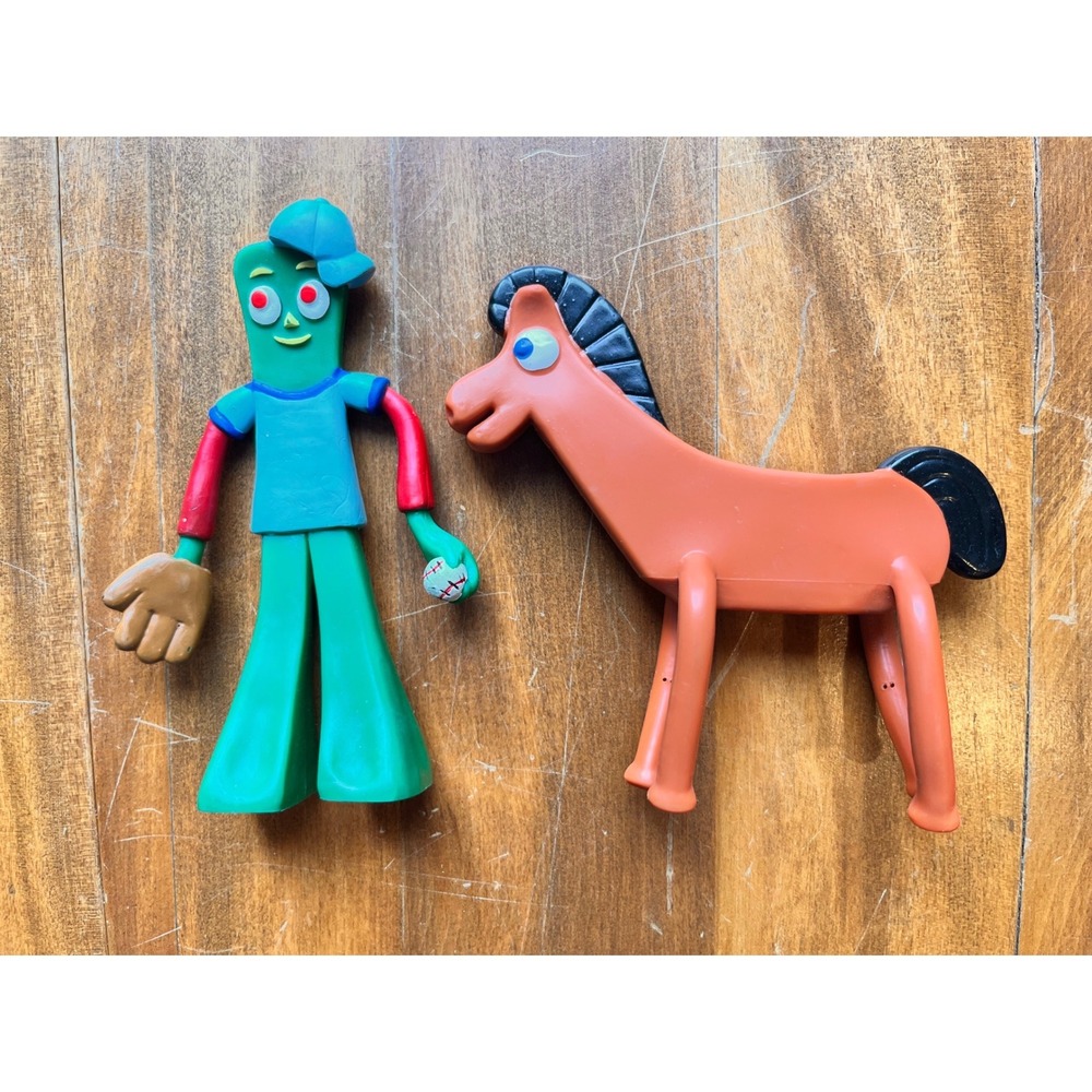 Gumby Baseball Player and Pokey Vintage Bendable Action Figures Set 2pc Toy